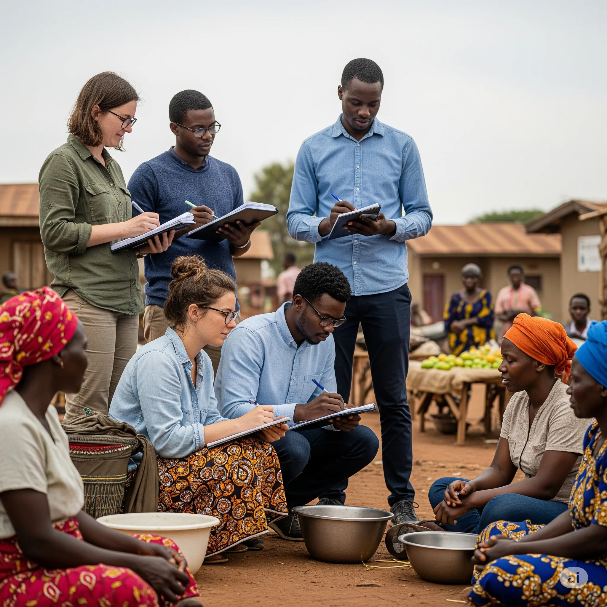 Researchers interacting with local community in Sierra Leone